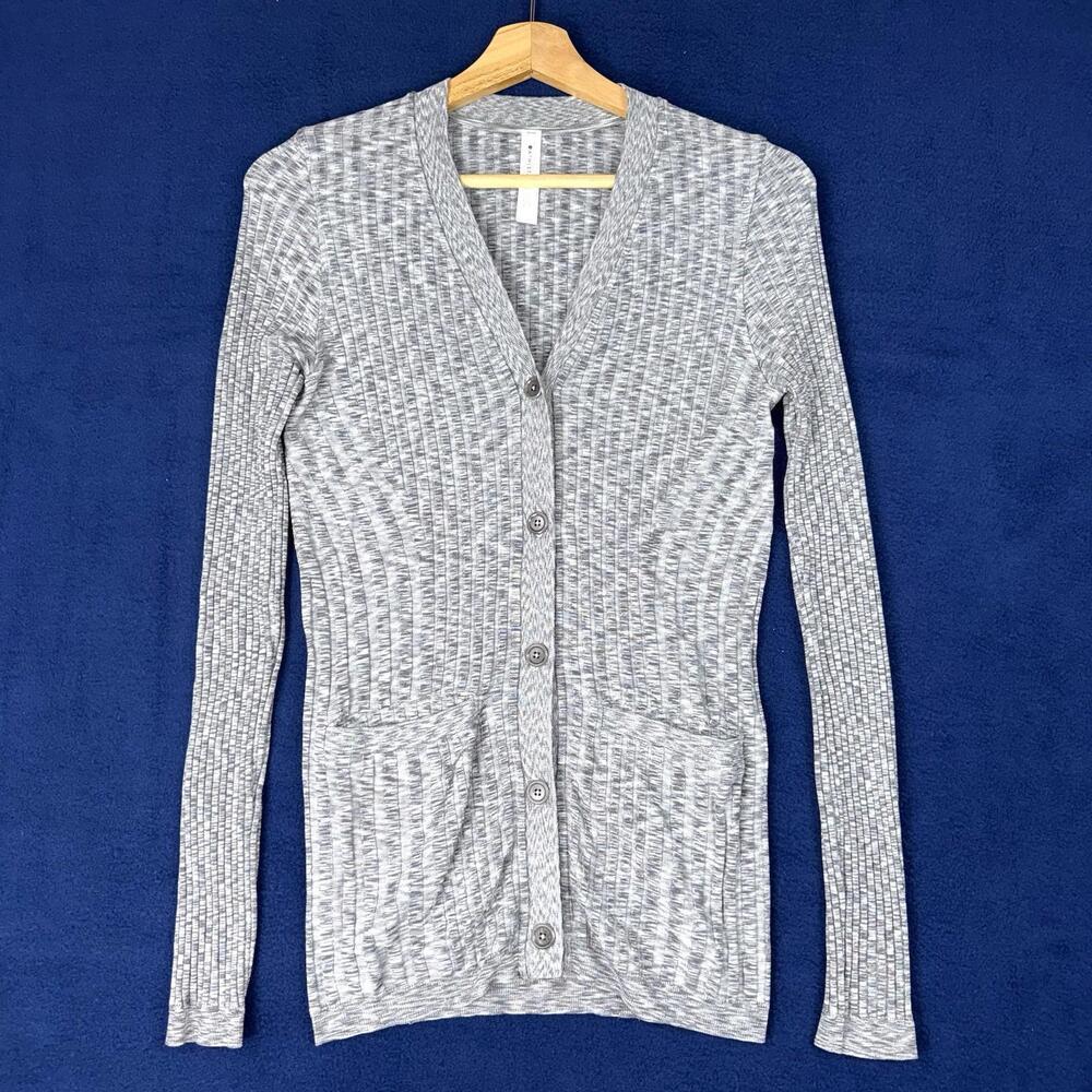 Athleta Women's Revolve Seamless Cardigan Gray Ribbed Pockets Size Small Modal
